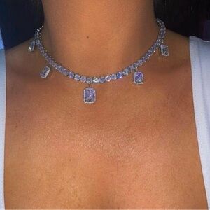 Tennis square necklace , square  tennis choker , cz tennis gemstone necklace